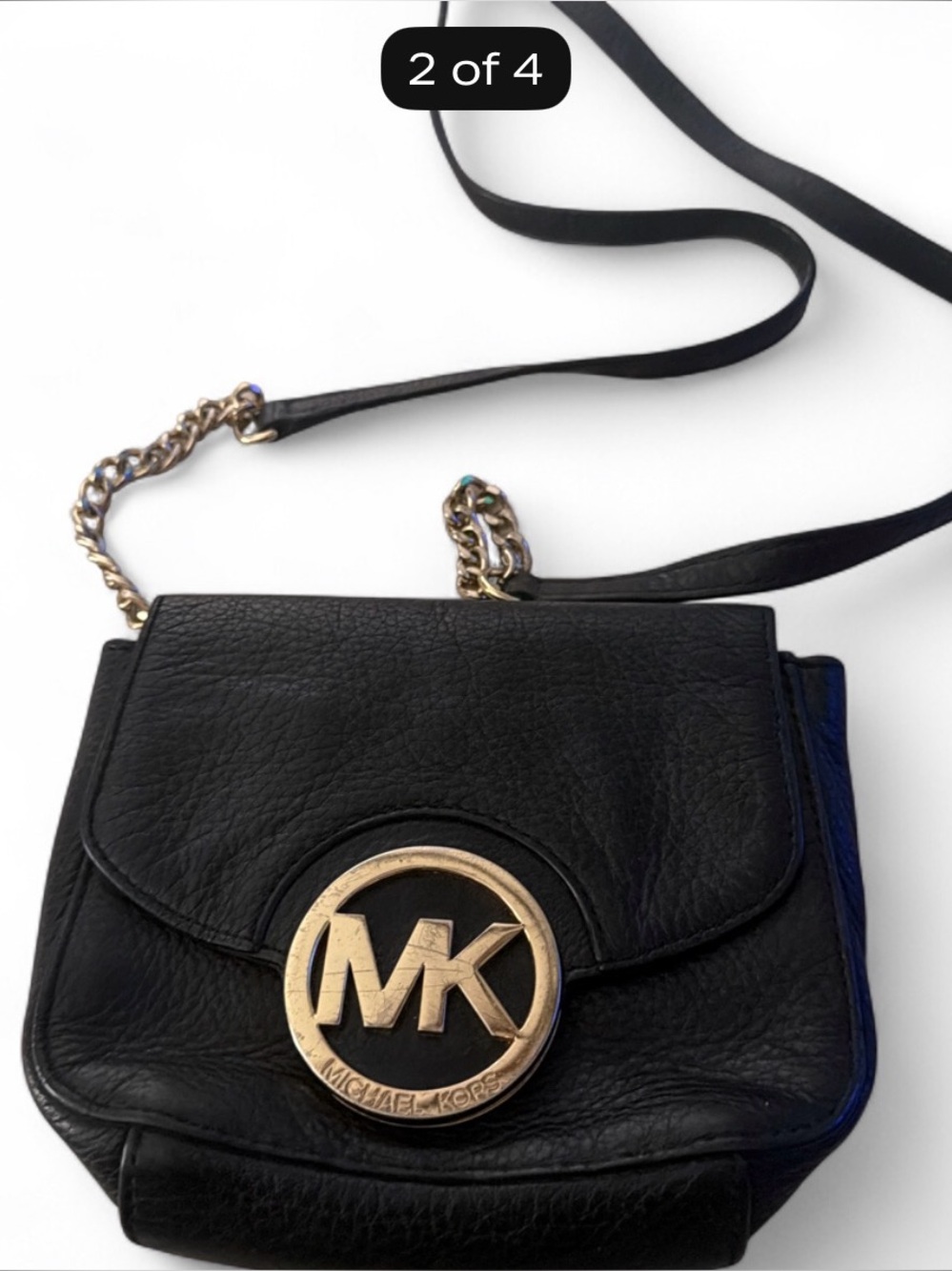 Michael Kors Black Leather Crossbody with Gold MK Emblem